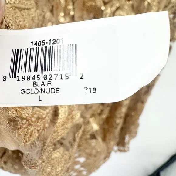 Dress the Population Sequin Lace Blair Dress Floral Gold Nude Size L NWT